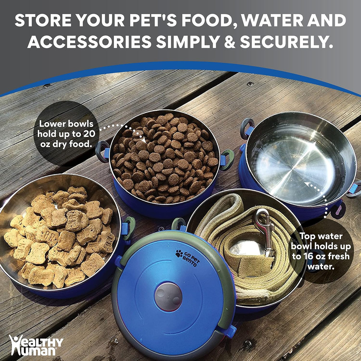 Healthy Human Travel Pet Bento Bowls - 4-Bowl Set / Blue - image 4