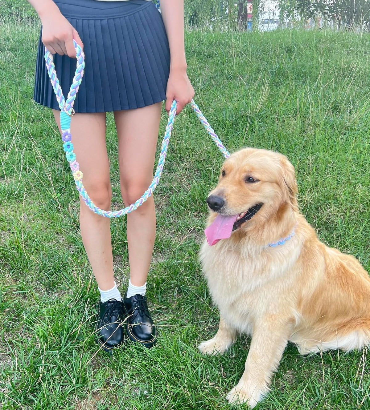 5FT Braided Cotton Rope Leash for Small, Medium and Large Dogs - Rainbow Color - image 2