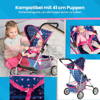 Baby Doll Stroller, Pram for Girls, Umbrella Stroller for Kids - Navy Blue in Triangles - image 4
