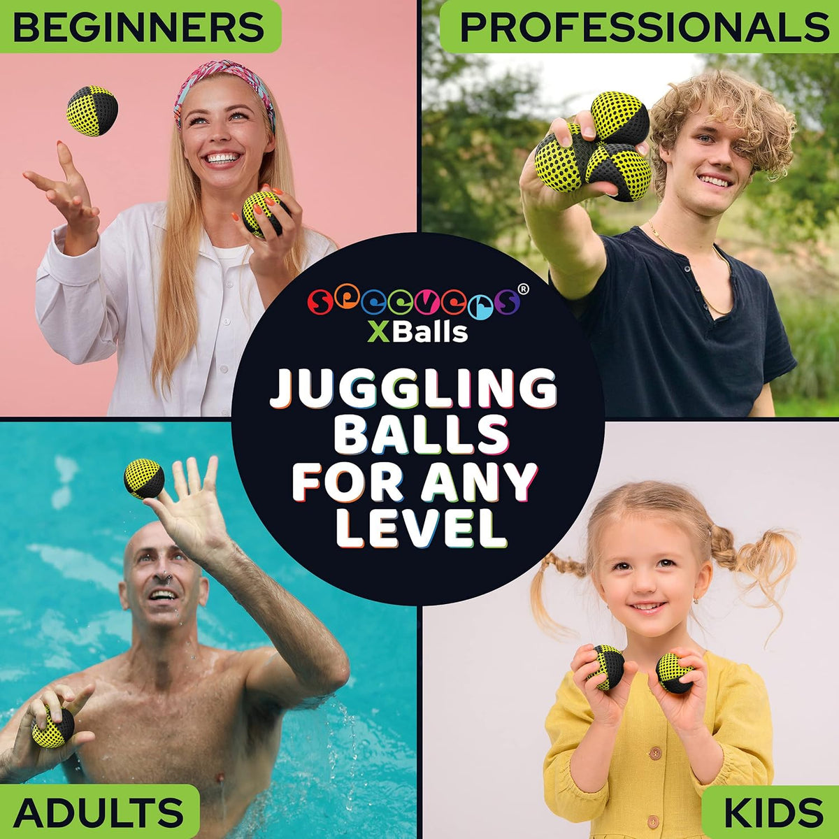 speevers Juggling Balls for Beginners and Professionals Set of 3 - Black - Yellow / 2.5 oz - image 2