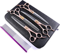 Fenice Peak 7.5‘’ Professional Dog Grooming Scissors Set Rose Gold 440C Stainless Steel Straight Thinning Curved Chunker Shears 4pcs Set for Pet Grooming Services Dogs and Cats