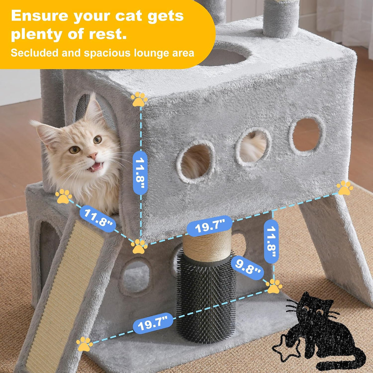 Hey-brother Cat Tree Tower with Large Platform, Spacious Condo - Light Gray / 71.5 Inches - image 4