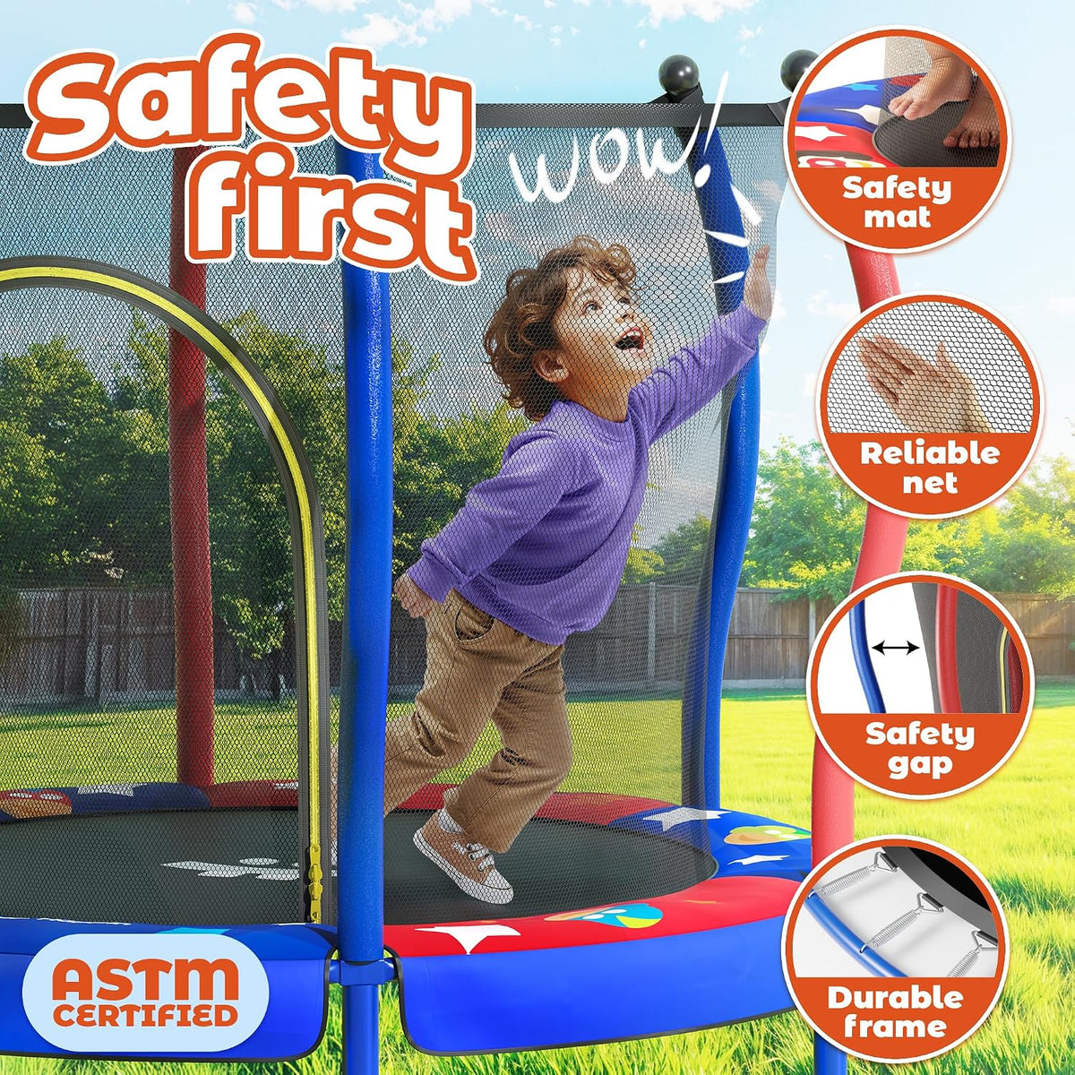 Happin 55’’ Trampoline for kids Safety Enclosure - Blue-Red / Classic - image 3