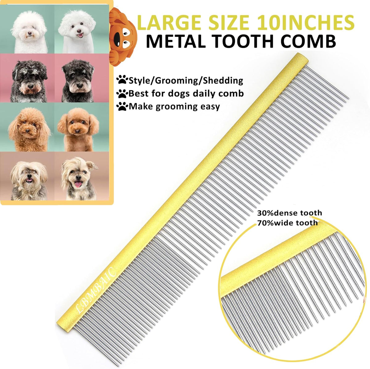 Metal Dog Grooming Combs Shedding Tangles, Knots, Mats. - Large / gold - image 3