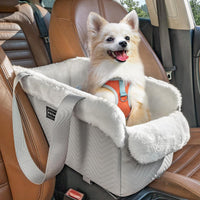 PETSFIT Cat Car Seat, Portable Console Dog Car Seat with Safe Protective Hooks, Luxury Pet Car Seat - Grey / Small