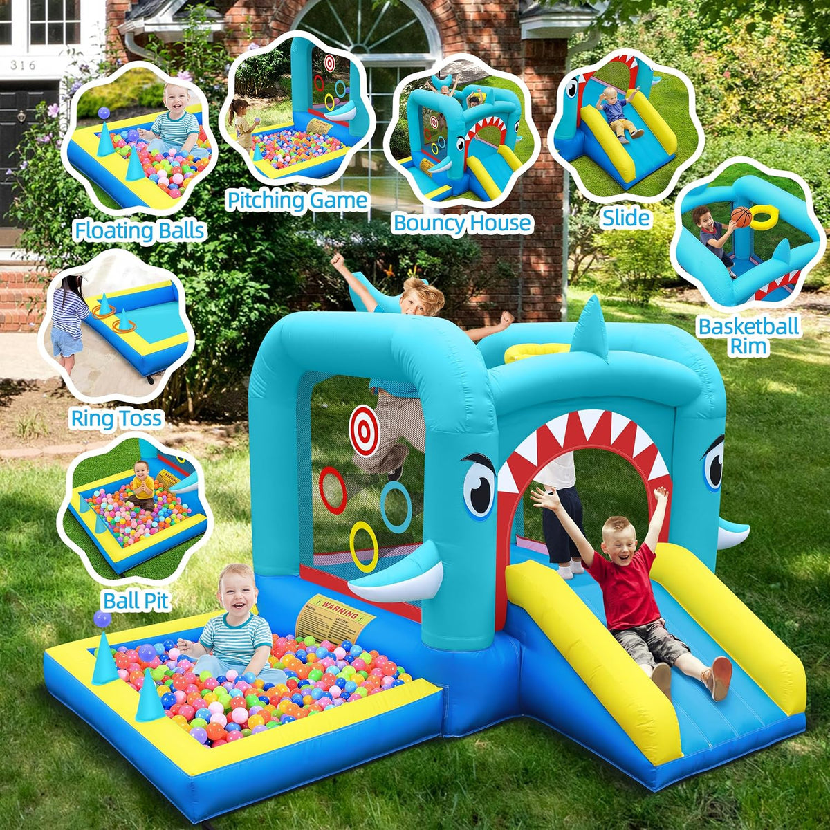 Culaluva 7-in-1 inflatable bounce house with slide, ball pit and basketball rim - view 11