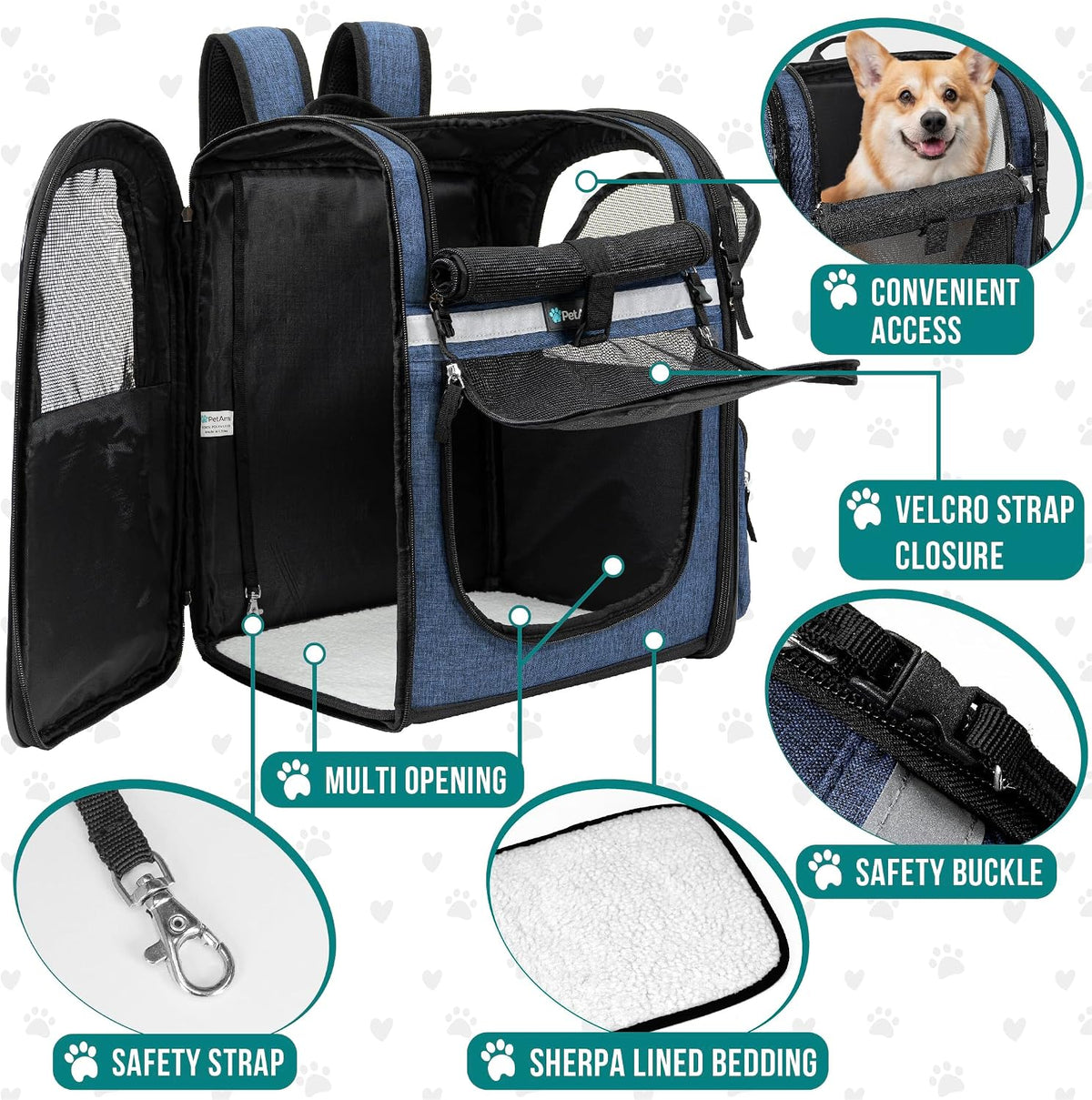 PetAmi Dog Backpack Carrier, 4-Way Entry Ventilated - Navy Blue - image 4