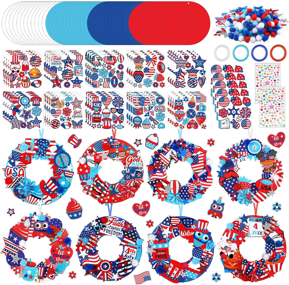 Hollowfly Thanksgiving paper wreath craft kits with gem stickers, ribbons and wool balls - view 5