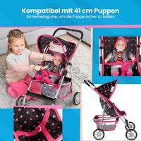 Baby Doll Stroller, Pram for Girls, Umbrella Stroller for Kids - Black in Triangles - image 4