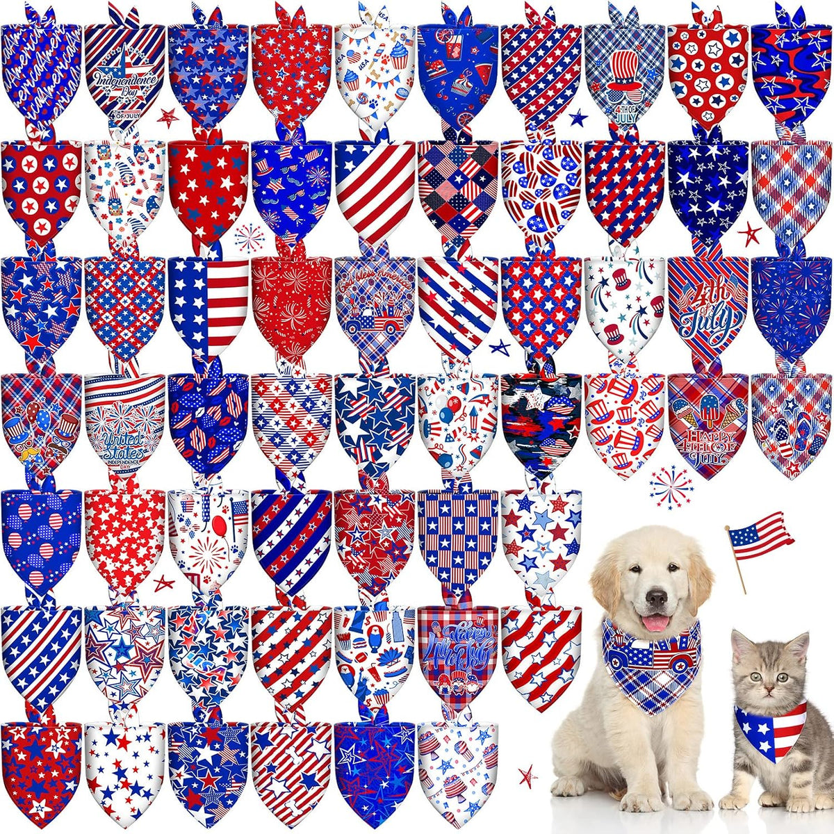 30 Pcs Halloween Dog Bandanas Bulk Adjustable Dog Scarves Bibs - Patriotic Theme 60 Pcs