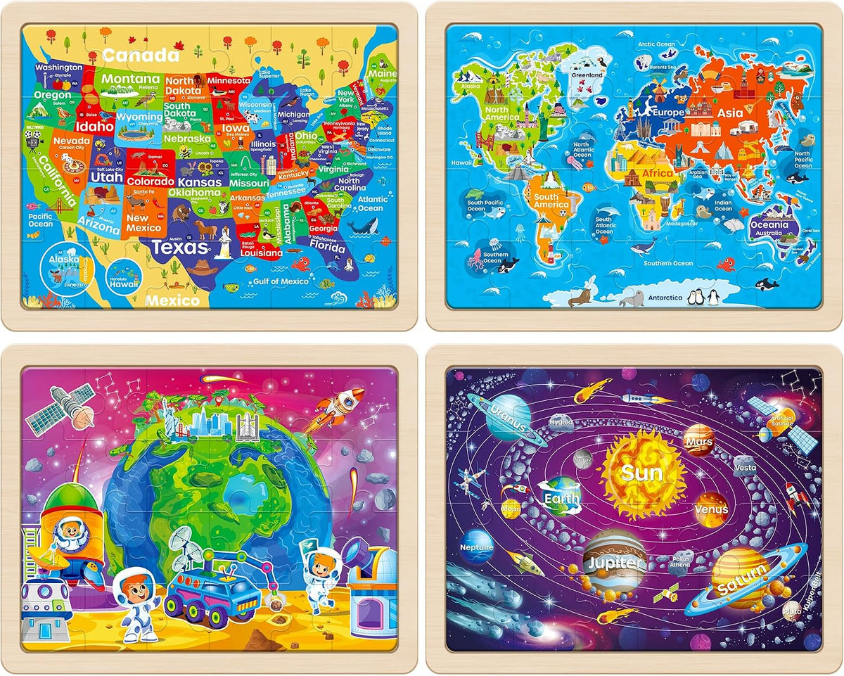 SYNARRY Large Unicorn Princess Fairy Wooden Puzzles for Kids Ages 4-6 – Fun for Kids & Family - US World Earth Solar System - image 2