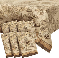 FUN RACCOON pirate party tablecloth with vintage treasure map and pirate ships print - view 4