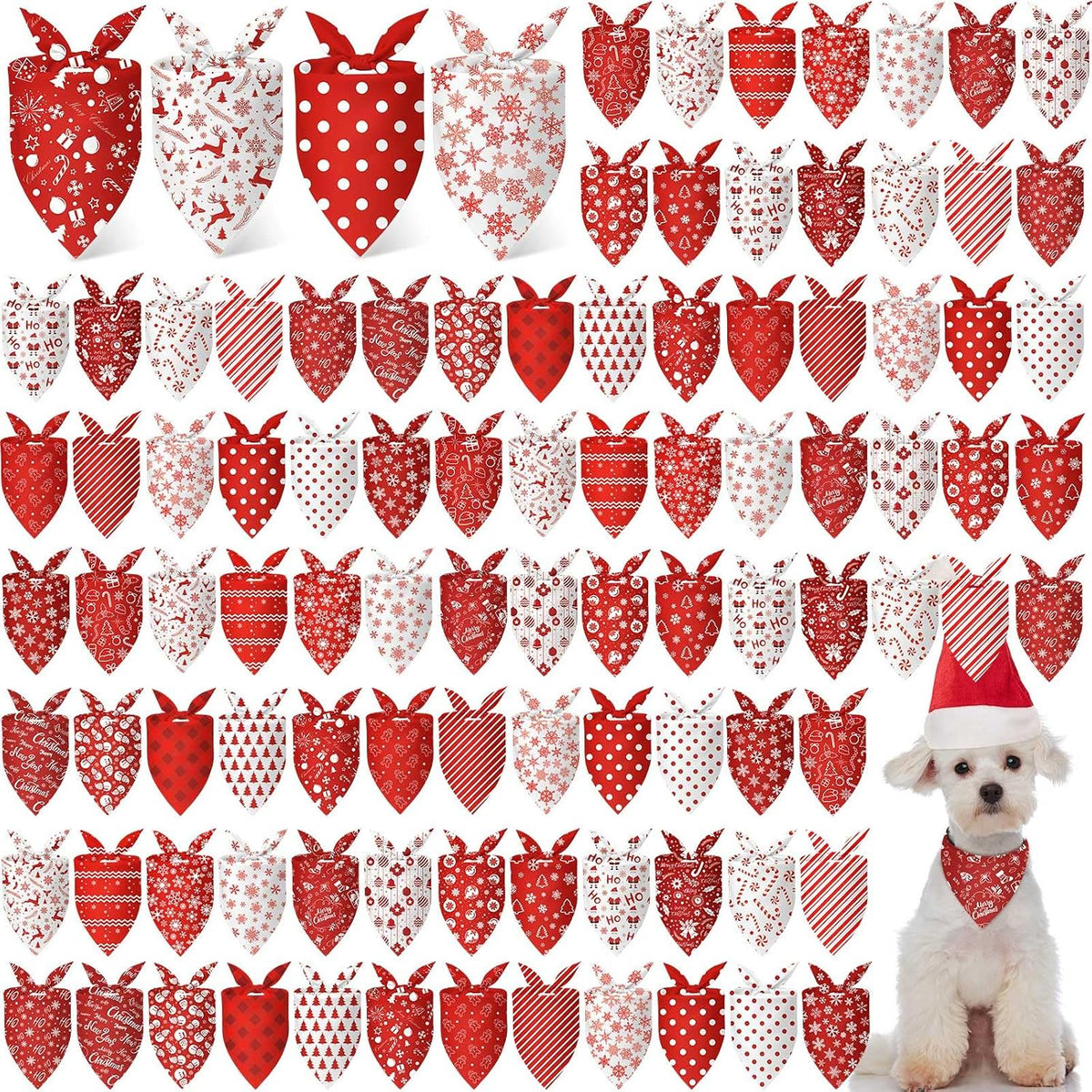 Chunful 100 Pcs Fall Dog Bandanas Bulk Maple Leaf Print Autumn Pet - Red white / 25.6 x 17.7 x 17.7"