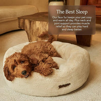 UnHide Floof Pet Bed - Small (23" x 8") - Extra Soft Dog Bed - Removable Faux Fur Cover - Machine Washable - Helps Ease Pet Anxiety & Provides The Perfect Sleep - Beige Bear