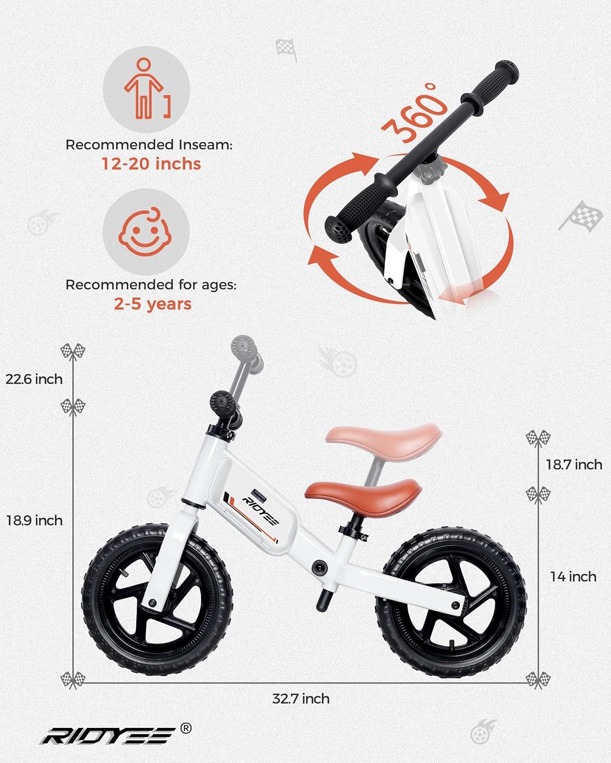 RIDYEE Toddler Balance Bike 2 Year Old - Snowy - image 4