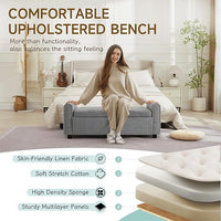 Ottoman with Storage, Tufted Storage Bench for Bedroom, 48" Fabrics End of Bed Bench, Upholstered Entryway Shoe Benches with Rolled Arm & Inner Zipper, Window Ottomans Chest with Rivets, Drak Grey
