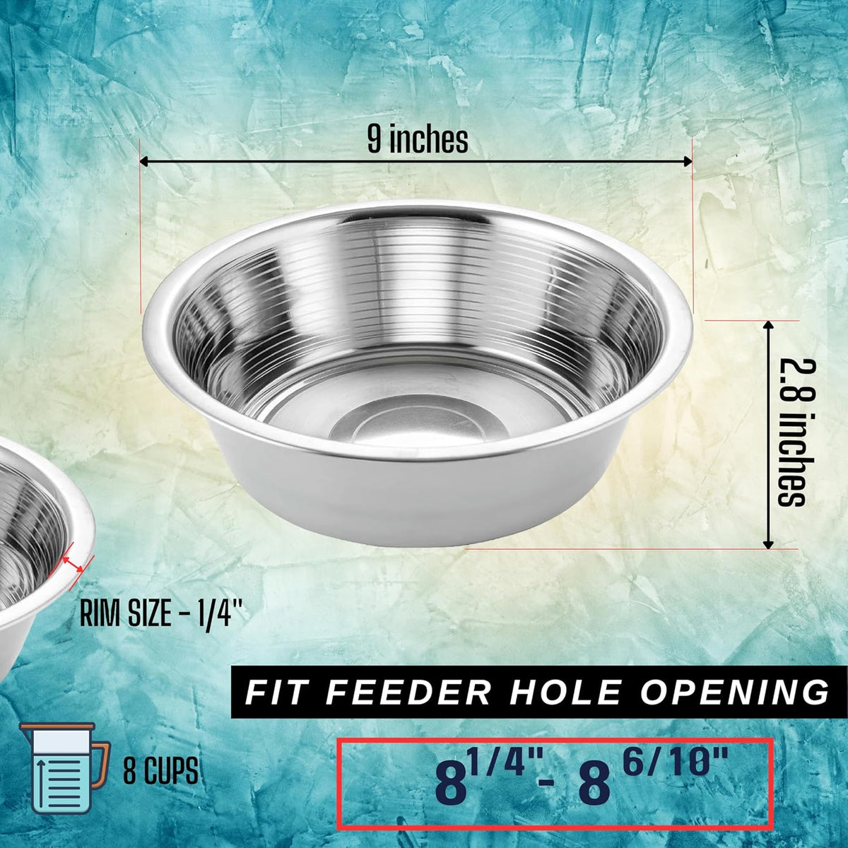 Pet Feeder Stainless Steel Dog Bowls Replacement 8" Diameter 2-Pack – Essentials for Dogs - 8 cup (Standard) / Double Pack - image 3