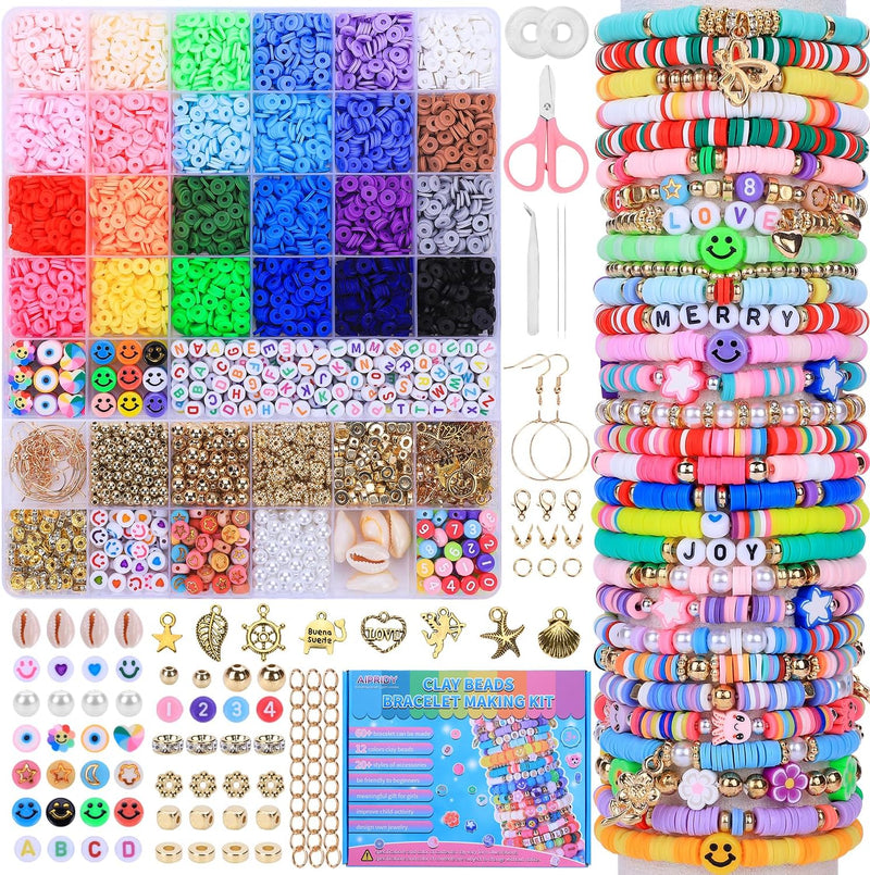AIPRIDY 3200 Pieces Girls Toys Bracelet Making Kit - 24 Colors 6500 Pcs