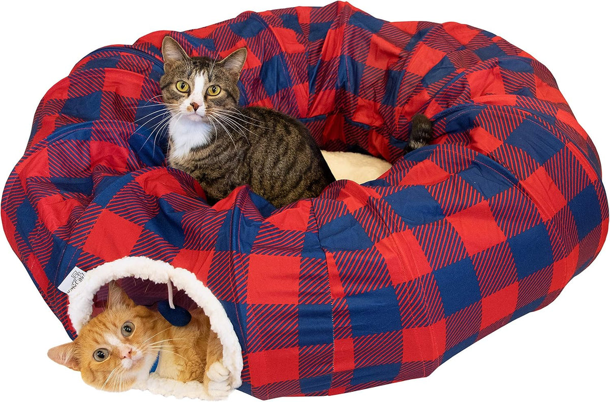 Kitty City Large Cat Tunnel Bed - Plaid