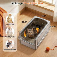 Stainless Steel Litter Box with Metal Lid and Scoop - XL-:22.8"x14.9"x9.8" - image 4