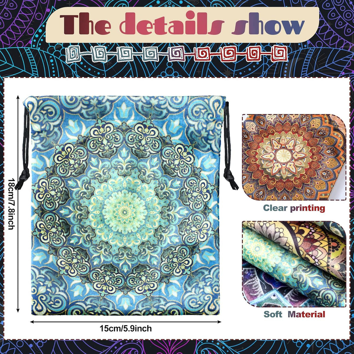 Shappy 6 Pcs Velvet Drawstring Pouches for Tarot Cards Dice - Floral Style - image 2