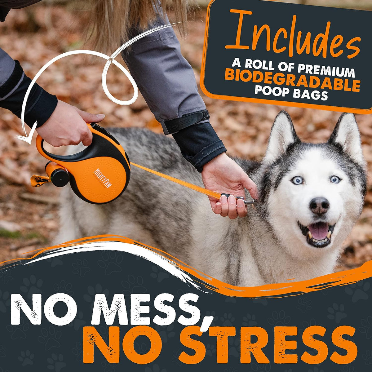 Mighty Paw Retractable Dog Leash, for Large Dogs, Auto-Locking - Deluxe Orange / 0 - 50 lbs - image 3