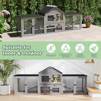 COZIWOW 82inches Extra Large Wood Rabbit Hutch Outdoor Easy to Assemble and Stable Bunny Cage Indoor with Cleaning Tray & Waterproof Roof for Small and Medium Bunny Rabbit Chick (Grey)