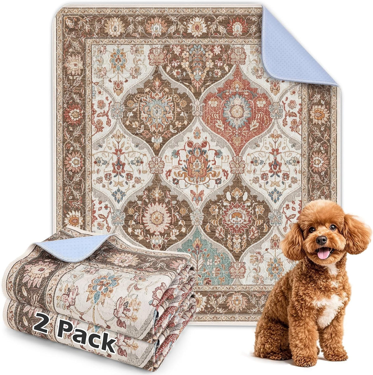 Washable Pee Pads for Dogs 72"x72" Reusable Dog Pads Extra Large - Brown / 36x41 Inch (Pack of 2)