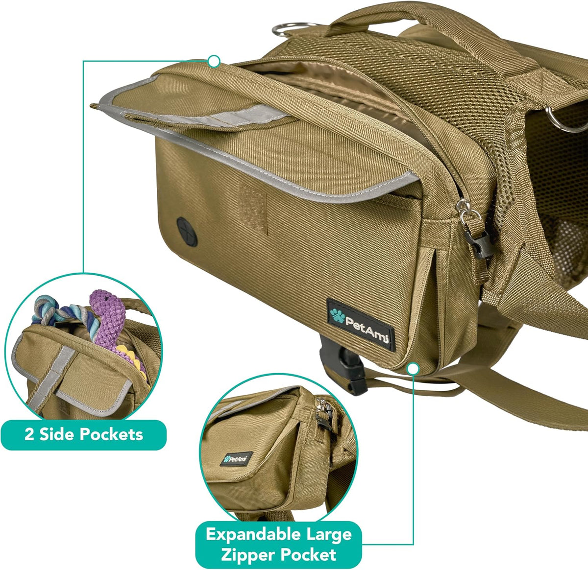 PetAmi Dog Backpack for Medium Large Dogs, Hiking Saddle Bag - Large / Tan Canvas - image 2