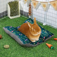 15"x14" Soft Plush Rabbit Bed Washable Cuddle Mat for Small Pets – Daily Care for Small Pets - Dark Green Flowers / Medium - image 2