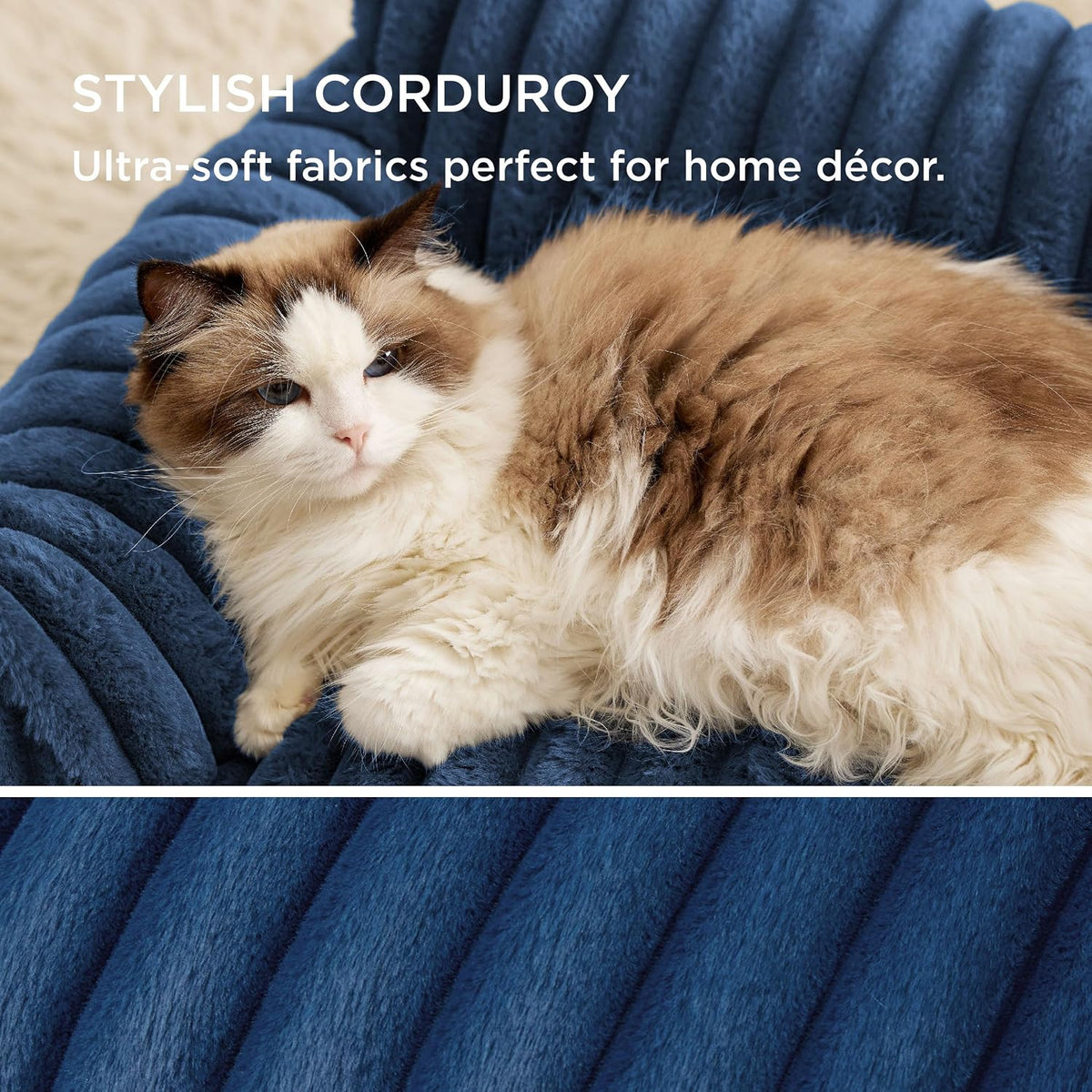 Bedsure ComfyFleece Shown on TV Fluffy Cute Cat Couch for Pets - 30x20x10" / Night Blue - image 4