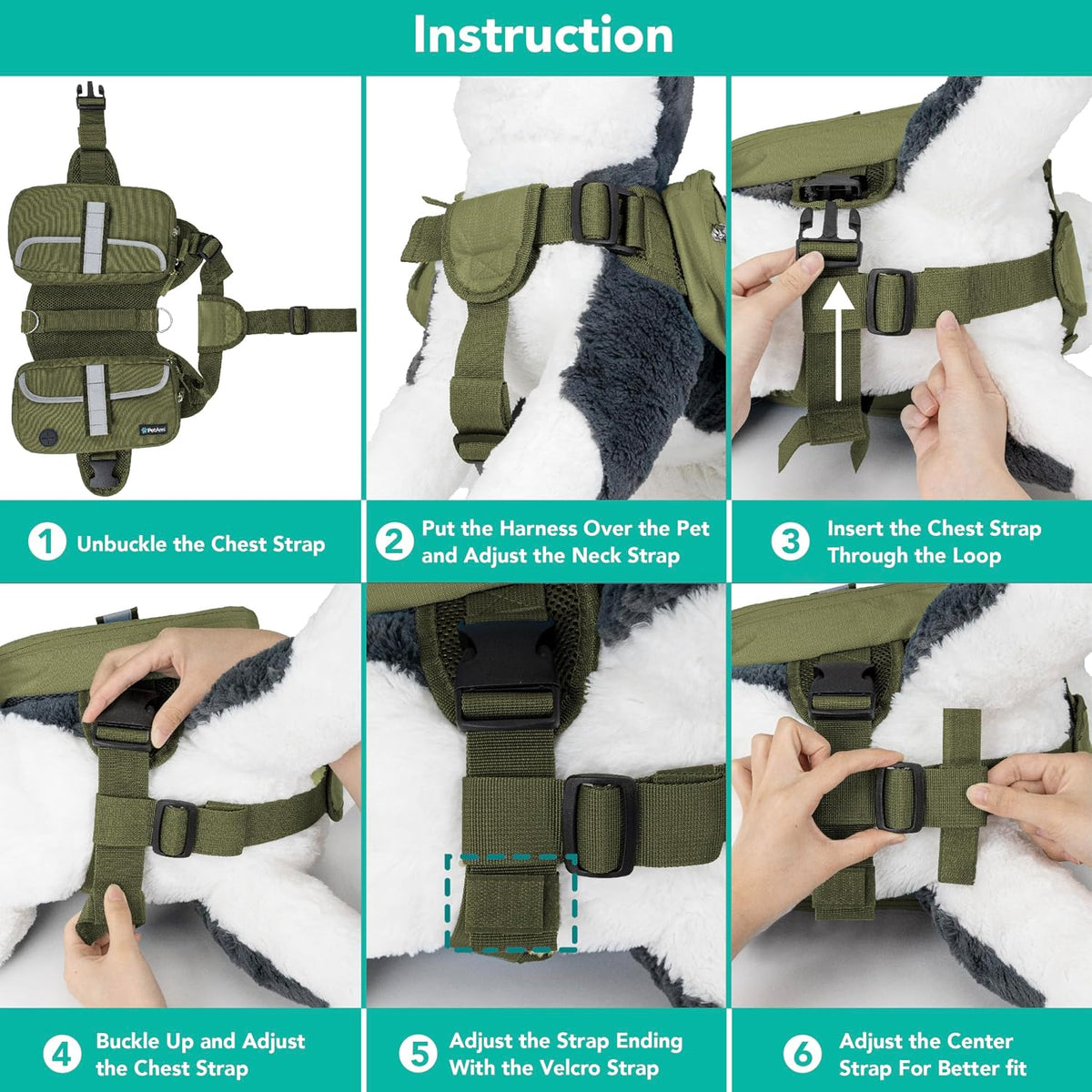 PetAmi Dog Backpack for Medium Large Dogs, Hiking Saddle Bag - Medium / Olive Canvas - image 4