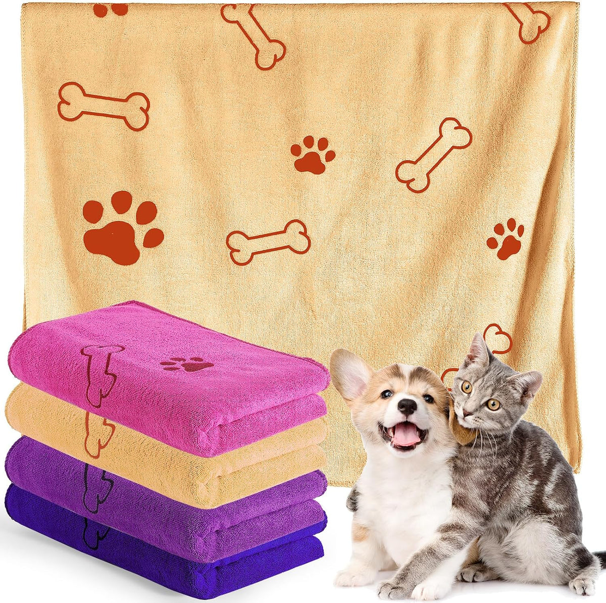 Chumia 4 Pcs Dog Towels for Drying Dog Puppy Bulk Microfiber - 24 x 40 Inch / Dark Purple,purple,pink,yellow