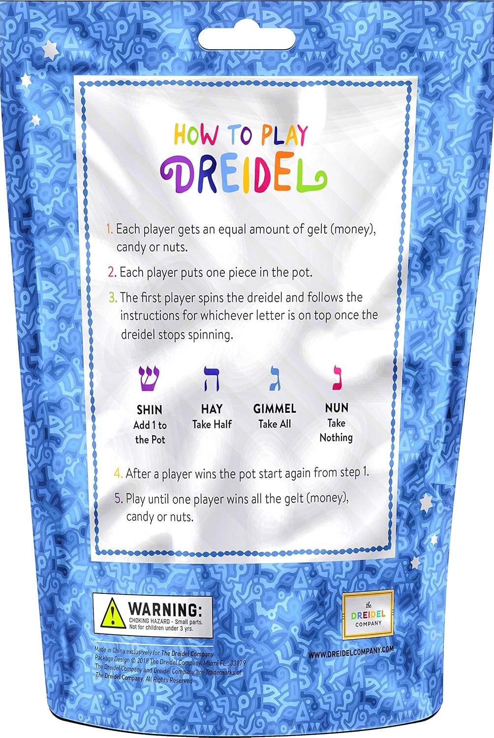 The Dreidel Company 25 pack Hanukkah dreidels in blue and white plastic with foil Hebrew letters - view 6