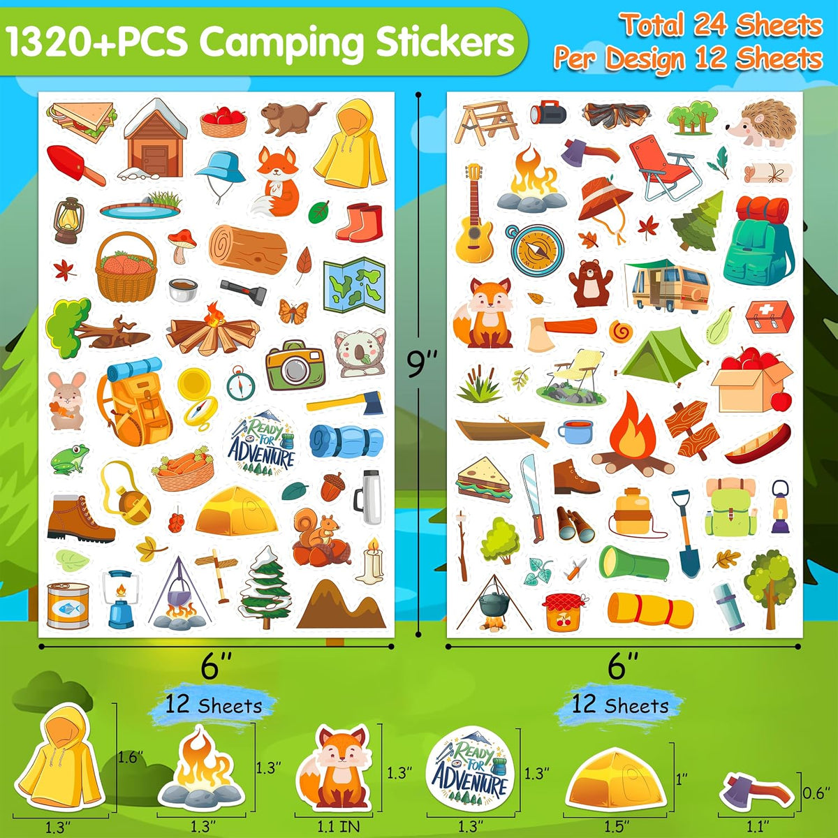 LINAYE 24 Sheets Happy Birthday Stickers, 730 Counts - Camping 24 Sheets - image 2