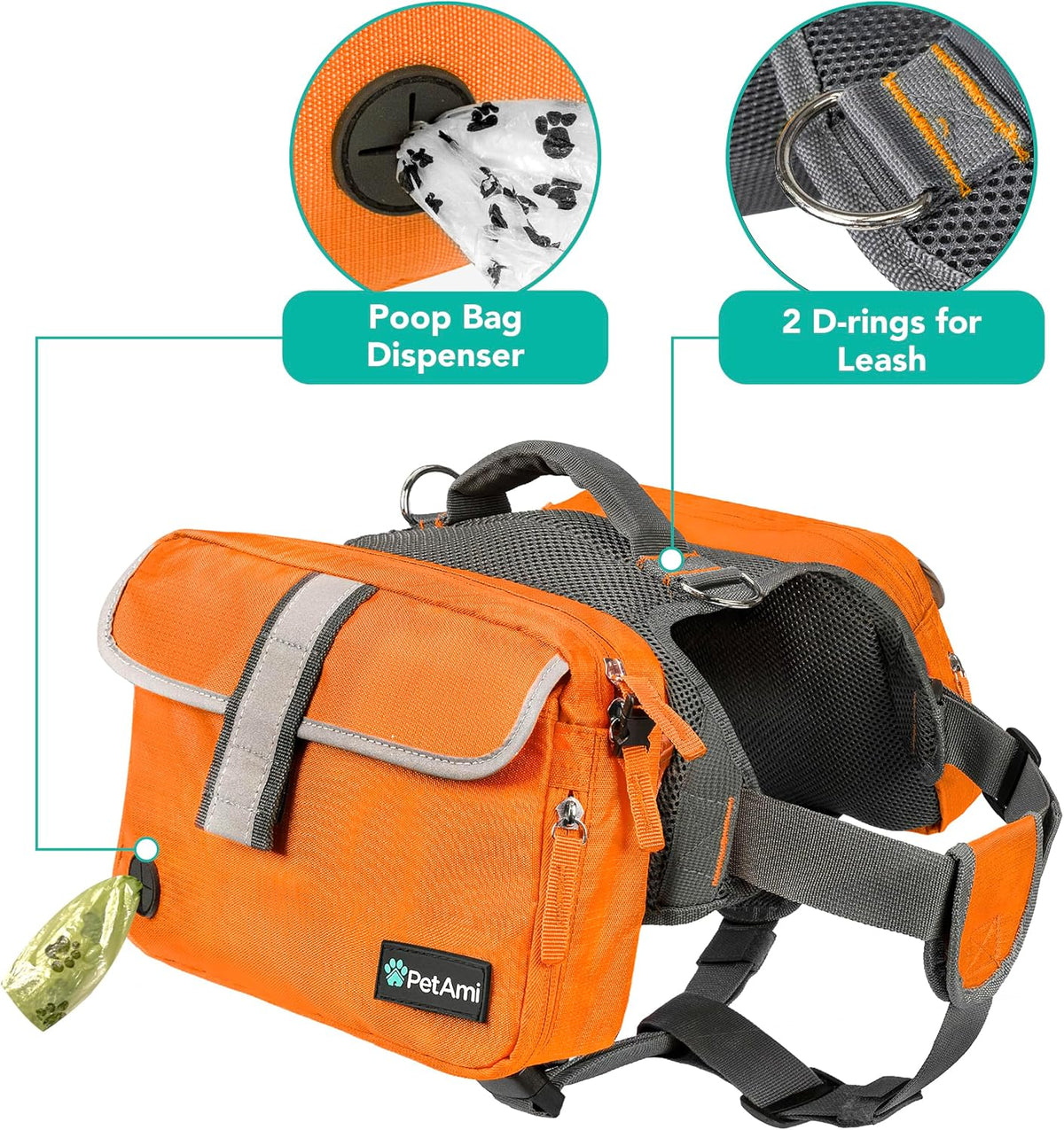 PetAmi Dog Backpack for Medium Large Dogs, Hiking Saddle Bag - Large / Orange - image 4