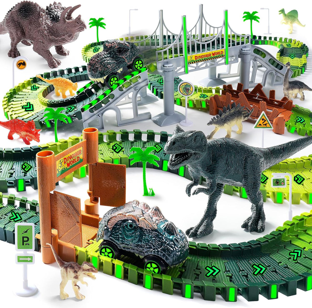 264 PCS Construction Race Tracks for Kids Toys - Dinosaur Race Track