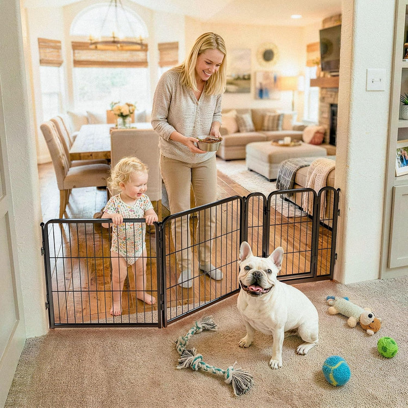 FXW Dog Gate, Extra Wide Adjustable for Openings Up to 219" - Black / Up to 69" W【2 Panels + 1 Door】 / 24"H