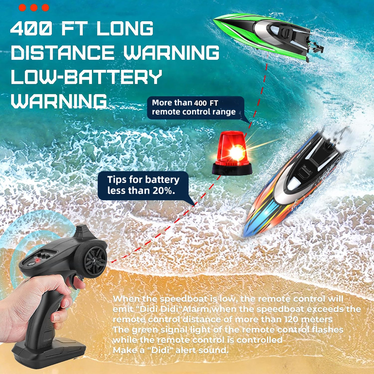 BEZGAR TX2P1,2 Packs 30 KPH RC Boats with Suitcase for Kids – Fun for Kids & Family - Green - image 4