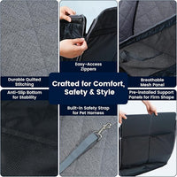 Dog Car Seat for Small/Medium Dogs with Door Protection – Full Coverage Pet Booster Seat with Mesh Window, Zippered Side Flaps, Safety Buckle, Grey Linen Fabric