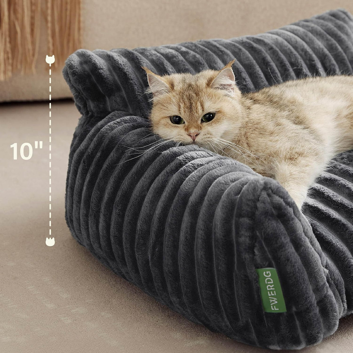 Cute Couch Bed for Pets, Supportive Cat Sofa for Indoor Cats - 24.0"L x 18.0"W x 10.0"Th / Grey - image 3