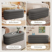 Storage Ottoman Bench 49.2 Inch Upholstered Fabric Storage Bench for Bedroom End of Bed Aesthetic Large Oval Ottoman for Living Room(Grey)
