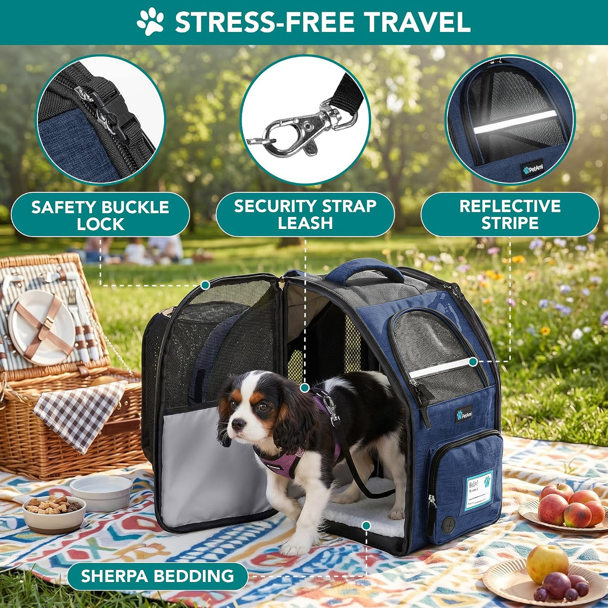 PetAmi Expandable Dog Cat Backpack Carrier, Airline Approved - 12.5"L x 10.2"W x 16.3"H / Navy - image 4