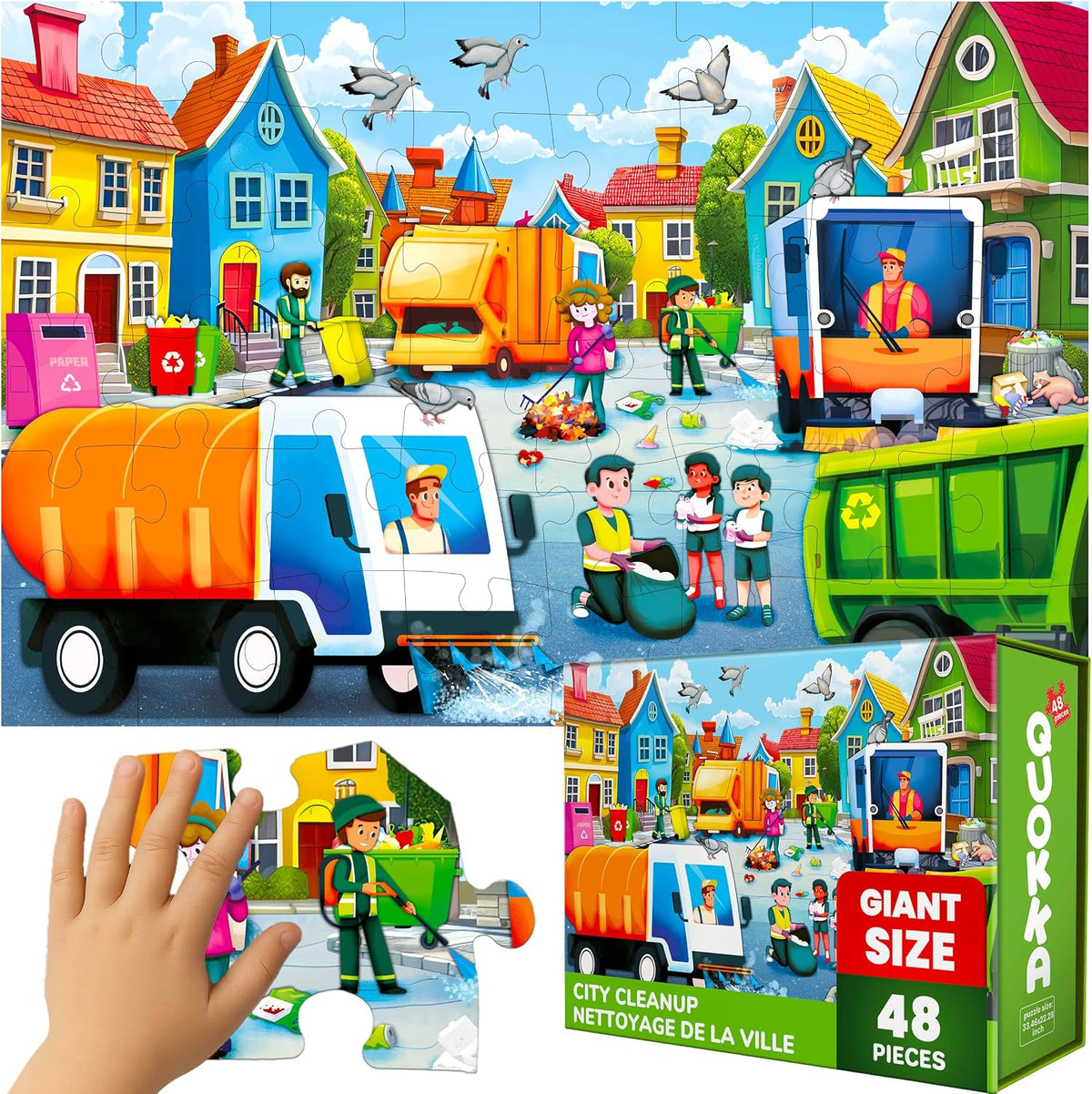 Giant Floor Puzzles for Kids Ages 4-6 - Garbage Trucks