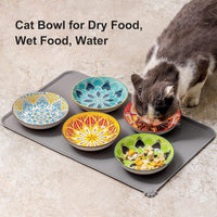Boho 5 Ceramic Cat Bowls with Silicone Mat - image 2