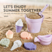 MarcZero silicone beach toys set with bucket, watering can, shovel and sand molds in pink - view 7