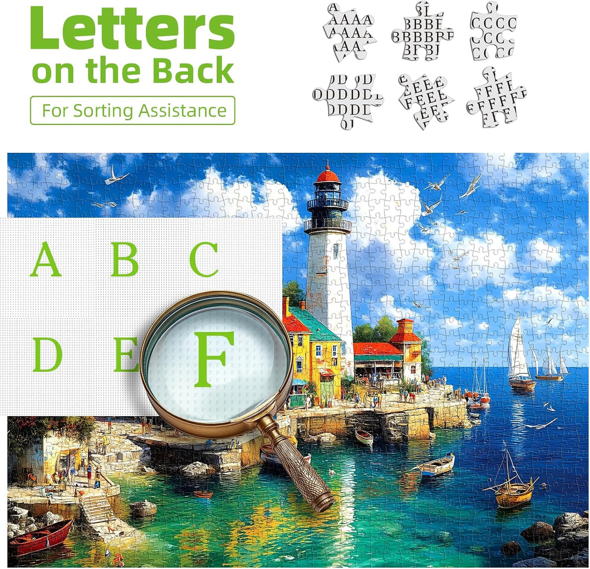 Halloween Puzzle 500 Piece with Lettered for Adults Gift - 1000piece - Colorful Coastal Lighthouse - 27.5x19.7" / Classic Everyday - image 3