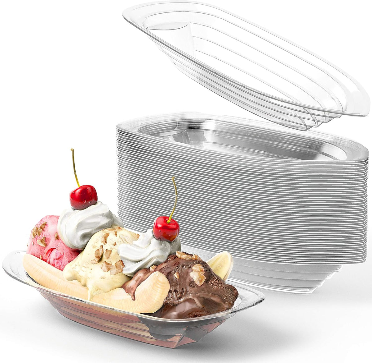 Super Fun Recyclable Banana Split Boats 50Pk. Best Long 12Oz - 50 Pack / 8 Oz