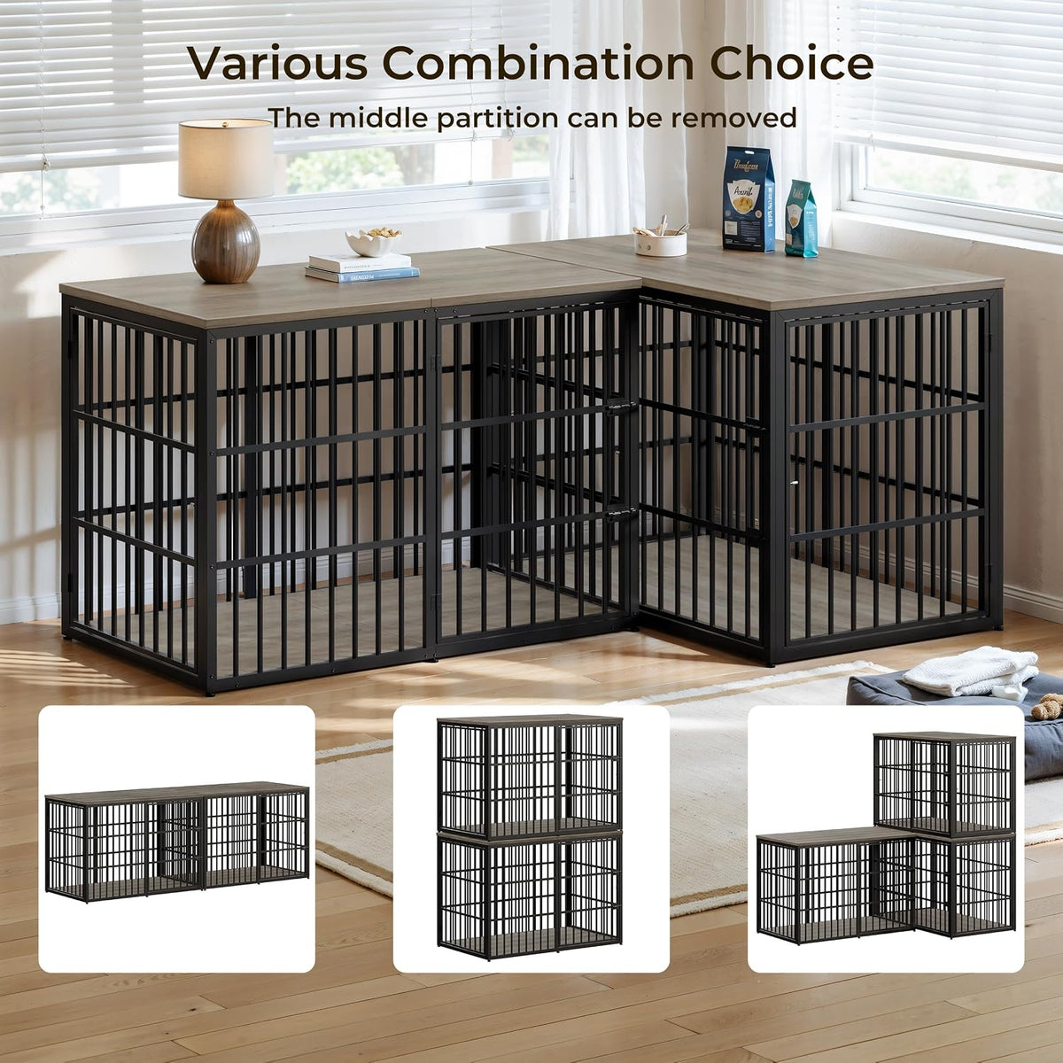 Lyromix 48'' XXL Dog Crate Furniture with 3 Doors for Large Dogs – Essentials for Dogs - Ancient gray / 53.9"L x 31.9"W x 37.2"H - image 2