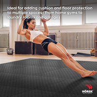 Norsk Foam Floor Gym Mats with Interlocking Tiles, .47" Thick, 24"x24", 60-Pack, 240 Square Feet, Diamond Plate Design, Black